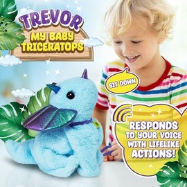 Voice Command Robot Dinosaur Plush - Interactive Pet | Trevor My Baby Triceratops, Knows 6 Tricks & Likes Walks | Dinosaur Toys for Kids 3-5, Stuffed Animals for Girls & Boys 3-6 Year Old Gifts