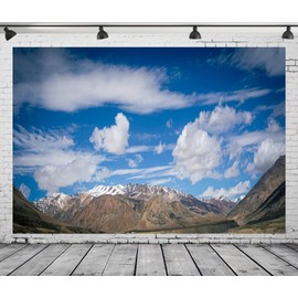 Loccor 9x6ft Fabric Snow Mountain with Blue Sky Backdrop High Mountain Snow Covered Peaks Sky Clouds Background Hiking Travel Party Decorations Photo Studio Props