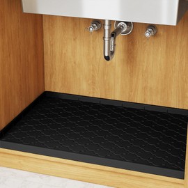 Yuanice Ultra Thick Sink Mat Waterproof for Kitchen and Bathroom, 34''x22'' Silicone Under Cabinet Liner Kitchen Cabinet Mat for Bathroom, Under Sink Organizer Drip Tray Mat for Leak Spills, Black