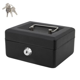 Time to Sparkle Small Lock Box Money Safe with Tray for Cash Metal Saving Box Lock and Key with Stainless Steel Handle 15 * 12 * 8cm Matt Black