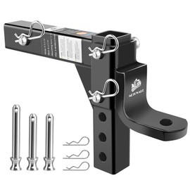 METOWARE Adjustable Trailer Hitch Ball Mount, 9-1/2" Drop and 8-1/4" Rise, Fits 2-Inch Receiver, with 1" Hitch Ball Hole, 6-Position Heavy Duty Tow Hitch with Pins