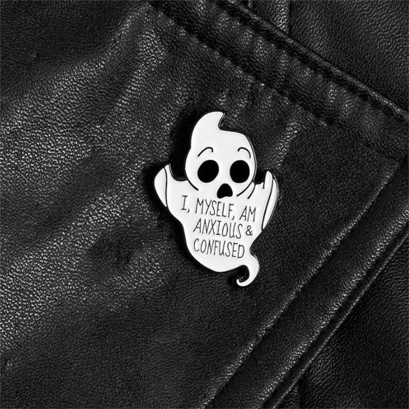 ulricar Cute Ghost Enamel Pin I MYSELF AM ANXIOUS &