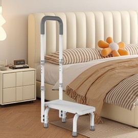 Step Stool with Handle for Elderly, Height Adjustable Bedside Step Stool for Elderly, Adult, Seniors Medical Step Foot Stool with Non-Slip Handle for Bedside, Kitchen, Bathtub, Car, Rv (White)