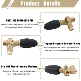 waltyotur VRT3-310 8GPM 4350 PSI 3/8 Inch FNPT Trapped Pressure Unloader Valve Fit for Use with Many Pressure Washers