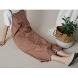 Cotton Long Square Cross Back Aprons Solid Color Cook Kitchen Garden Adjustable Tie Smock with Pockets (Brick red, 42Wx 38L)