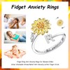 Kucheed Fidget Ring for Women, Sunflower, Adjustable Spinner Ring, Silver