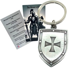 Westmon Works Armor of God Keychain Set Metal Key Ring with Holy Card, Grey, Small