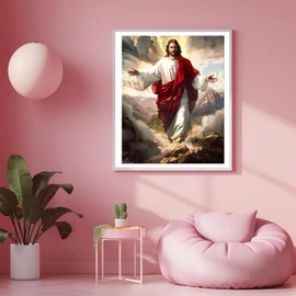 XTXGERL Jesus Walking on Clouds Paint by Numbers Kit for Adults Beginners, Holy Faith Sunrise Craft Art Colorful DIY Acrylic Oil Painting Fantasy Ideal Gift 16x20 Inch (Frameless)