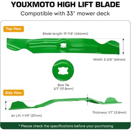 Youxmoto 742-04154 33 inch Mower Blades for Cub Cadet CC760 CC760ES CC800 Troy-Bilt TBWC33XP MTD Craftsman 33" Deck Walk-Behind Mower Replaces 942-04154 942-04154A 742-04154A / High Lift, 2 Pack