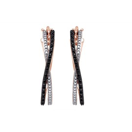 Aria Jewels Black Diamond Cross-Over Hoop Earrings for Women 14K Rose Gold Over Sterling Silver (1/10 cttw)
