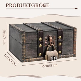 Mailfull Treasure Chest Wooden Treasure Chest with Combination Lock Gift Chest Treasure Chest Wedding for Storage Decoration
