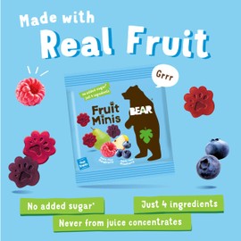 BEAR Fruit Snack Minis – Bite-Sized Snacks For Kids - Gluten Free, Vegan, Non-GMO - Raspberry/Blueberry 0.7oz (1 Count)