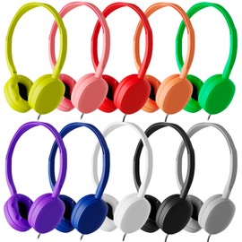 Maeline Kids Headphones Bulk 10 Pack On-Ear Adjustable Headphones for School Classroom (K-12 - College) Library, Travel, Wired 3.5mm Jack for Chromebooks, Tablets, Laptop, Computer - Multi Color