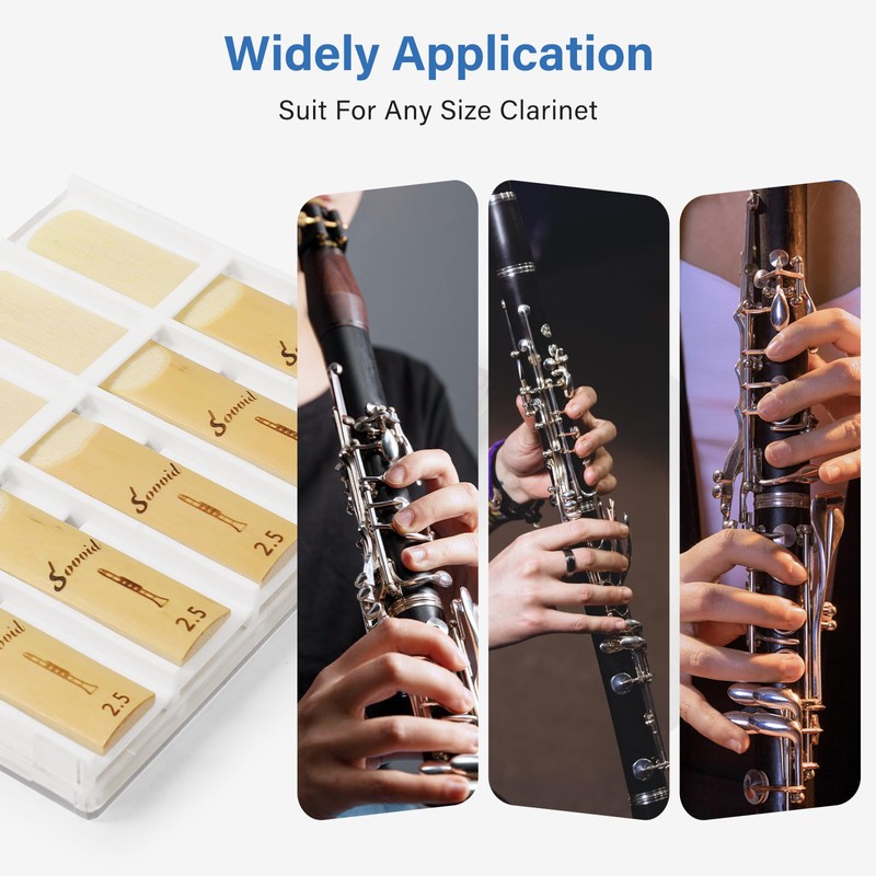 Sovvid 10 Pack Bb Clarinet Reeds, Natural Cane Reeds with