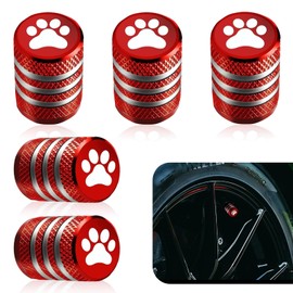 nodteem 5 PCS Car Valve Cover, 0.43" x 0.62" Cute Dog Paw Print Alloy Valve Dust Cap, Suitable for Most Car Tires (Red)