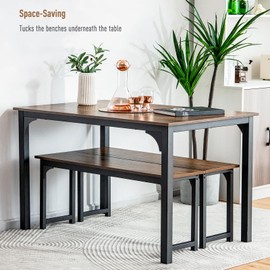NAFORT 3-Piece Dining Table Set for 4, Kitchen Table with 2 Benches, 43.5’’ Space Saving Dining Room Table with Metal Frame & Solid MDF Wood Board, Ideal for Home, Restaurant, Patio Outdoor