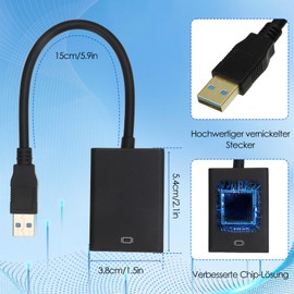 tlidfgeo USB zu HDMI Adapter, USB 3.0/2.0 auf HDMI 1080P Full HD Video Audio Konverter, Grafikkabel für PC, Laptop, HDTV, kompatibel mit Windows XP/7/8/8.1/10/11/MacOS
