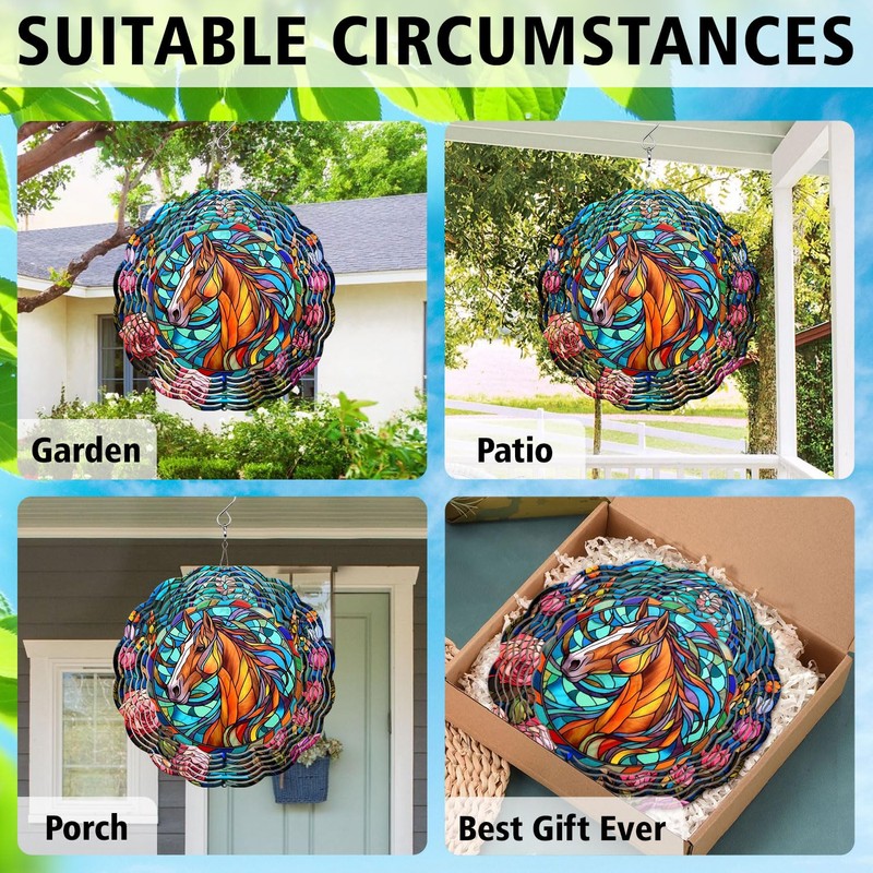 Horse Yard and Garden Wind Spinner, Unique 3D Hanging Horse