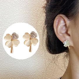 Zeshimb Four Leaf Clover Earrings Opal CZ 4 Leaf Clover Post Stud Earrings Lucky Gold Clover Earrings Hypoallergenic Statement Earrings Jewelry for Women Girls