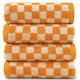 Jacquotha Checkered Hand Towels 4 Pack - Cotton Hand Towels for Kitchen Bathroom 29” x 13”, Spring Fall Decorations Hand Towel Orange