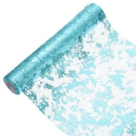 sourcing map Light Blue Table Runner Roll 11.4" x 30 Feet Sequin Foil Metallic Mesh Table Runner Decor Table Decorations for Wedding, Birthday Party, Christmas, New Year