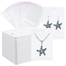Earring Cards Necklace Display Cards with Bags,150 Pcs Earring Display Cards, 150 Pcs Self-Seal Bags, Kraft Paper Tags for DIY Ear Studs(White)