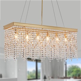 Q&S Gold Chandeliers Luxury Modern Crystal Chandelier Light Fixtures for Dining Room Kitchen Island Living Room L30 6-Lights UL Listed