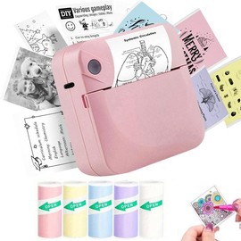 Portable Mini Printer, 1 Count USB Rechargeable Bluetooth-compatible Thermal Printer with 5 Rolls Paper, Compatible with iOS & Android, Office Supplies:_one-size_Pink