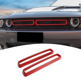 PDKLIN for Challenger Front Grill Mesh Grille Inserts Trim Cover Red Compatible with Dodge Challenger 2015-2023 Red Exterior Accessories 2pcs