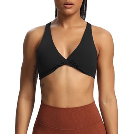Aoxjox - Brasier deportivo para mujer, sin espalda, acolchado Satara de bajo impacto, para yoga, sin mangas, a negro, M