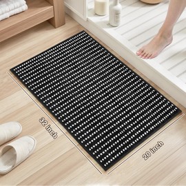 Tyrot Ultra Absorbent Bathroom Rugs,20x32 Soft and Plush Polka Dot Bath Mats for Bathroom Non-Slip TPR Backing Bath Mat Machine Washable Black Bath Rugs for Floor, Shower, Tub and Laundry