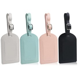 4 Pcs Luggage Tags, Leather Suitcase Tags, Luggage Tags for Suitcases with Adjustable Strap Privacy Protection Cover for Preventing Loss of Bags and Suitcases
