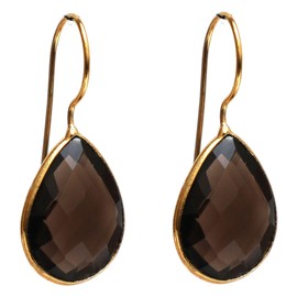 Gempires Smoky Quartz Teardrop Dangle Earrings Lightweight Natural Gemstone Jewelry Hypoallergenic Bezel Setting Everyday Wear Elegant Gift for Women