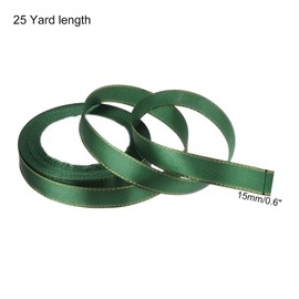 sourcing map 1.5cm 23m Wide Satin Ribbon with Gold Edges Border Grosgrain Fabric Ribbon for Gift Wrapping Wedding Bouquet, Dark Green