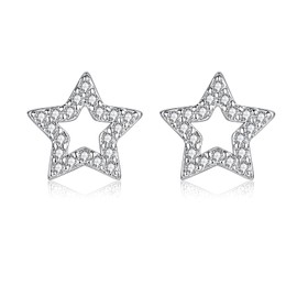 Estrellique Star Stud Earrings for Women Girls, Hypoallergenic Cartilage Sleeping Stud Earrings, 925 Sterling Silver Stud Earrings, Silver Small Stud Earring with Zirconia, 8mm Stud Earrings Jewellery