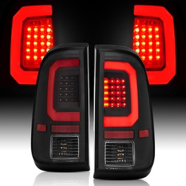 LED Tail Lights Assembly Compatible with 2008-2016 Ford F250 F350 Super Duty Rear Brake Lamp Pair, Red C-Type LED Tube, Black Housing Clear Lens