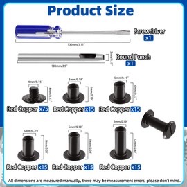 Glarks 150 Sets Gold Chicago Screws Assorted Kit, M5 x 5mm, 6mm, 8mm, 10mm, 12mm Chicago Rivets and 4x4mm Flat Head Stud Screw, Nail Rivet Chicago Button Screw Posts Metal Accessories