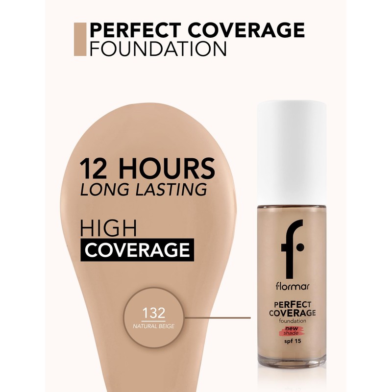 Flormar Perfect Coverage Foundation 132 Natural Beige - High Coverage