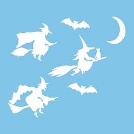 Autodomy Witches Moon Bats Stickers, Pack of 6, Car Sticker Witch for All Surfaces, Resistant to Rain and Sun (White)