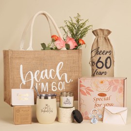 JOLYKAKI 60th Birthday Gifts for Women, 60 Birthday Gifts Ideas for Her, 60 Years Old Gift Baskets, Best 60 Fabulous 1965 Birthday Gifts Basket for Mom Sister Friend Wife Daughter Coworker