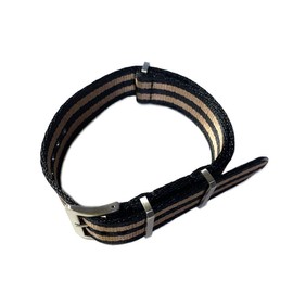 Naval watch Co. Premium G10 NATO Type Silk Touch Nylon Strap, Black + Light Brown, 2 Stripes