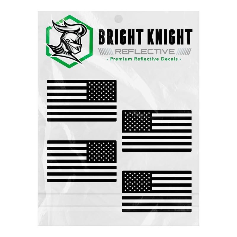 Bright Knight Reflective Flag Sticker, 2" x 1" Black American