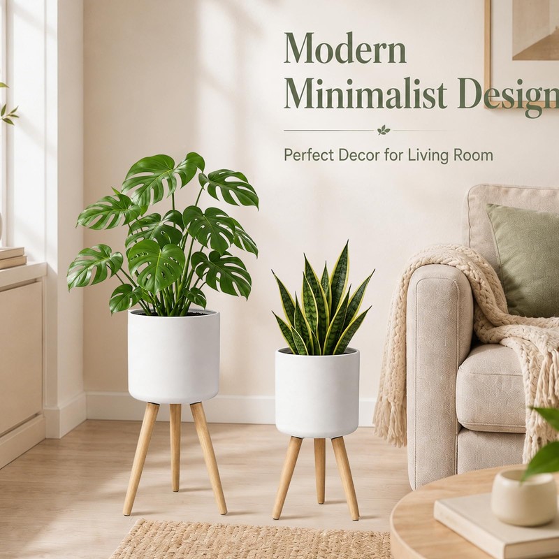 2-Pack Ceramic-Look Metal Planters for Indoor Plants
