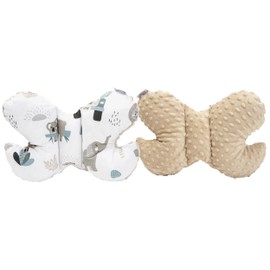 Medi Partners Head Cushion Children's Neck Support 100% Cotton / Minky Baby Neck Pillow for Car Pushchair Car Travel Sleep Neck Pillow Snooze Roll (Mint Zoo with Beige Minky)