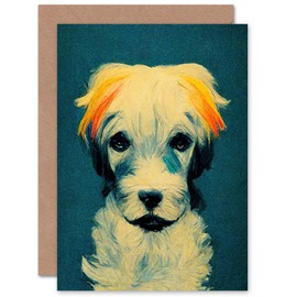 Artery8 Sad Blue Dog for Him or Her Man Woman Art Card Sympathy Blank Art Greeting Card