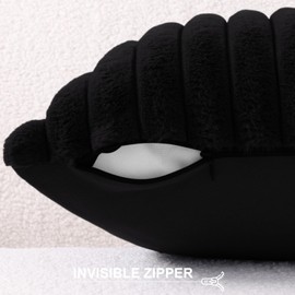 Pallene Faux Fur Plush Throw Pillow Covers 20x20 Set of 2, Luxury Soft Fluffy Striped Decorative Pillow Covers for Sofa, Couch, Living Room, Black