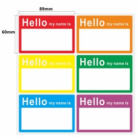 Aleplay 60 Pcs Hello My Name is Stickers Bright Colorful Trendy Name Badge Tag Labels for Office, Meeting,Party and Mailing 3-1/2 × 2-3/8 Inch - 6 Color Per Sheet,10 Sheets（Style B）
