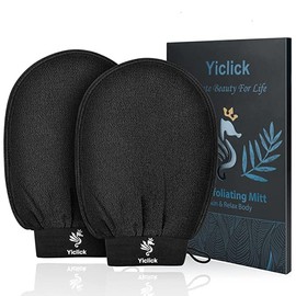 Yiclick Korean Exfoliating Gloves, Exfoliating Glove for Bath, Exfoliating Glove, Body Scrub, Dead Skin Remover for Men and Women, Exfoliating Glove, Exfoliating, Body Scrub (Black)