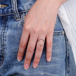 MILACOLATO 925 Sterling Silver Ring for Women 18K White Gold Plated Open Circle Karma Rings Polished Fashion Simple Plain Stackable Statement Promise Rings Comfort Fit Size 7