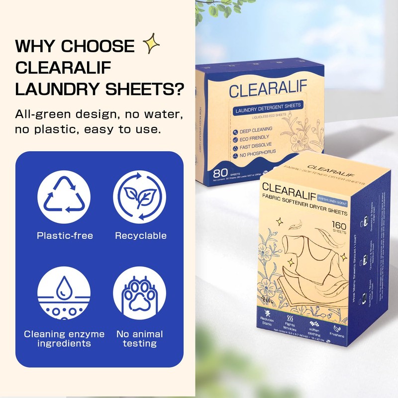 Clearalif All in One Laundry Detergent Sheets Kit, Fresh Linen